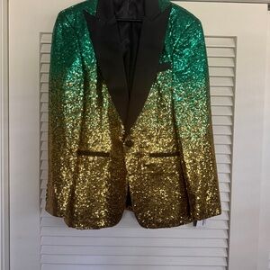 GENTLEMANS GURU | gradient green & gold tuxedo jacket